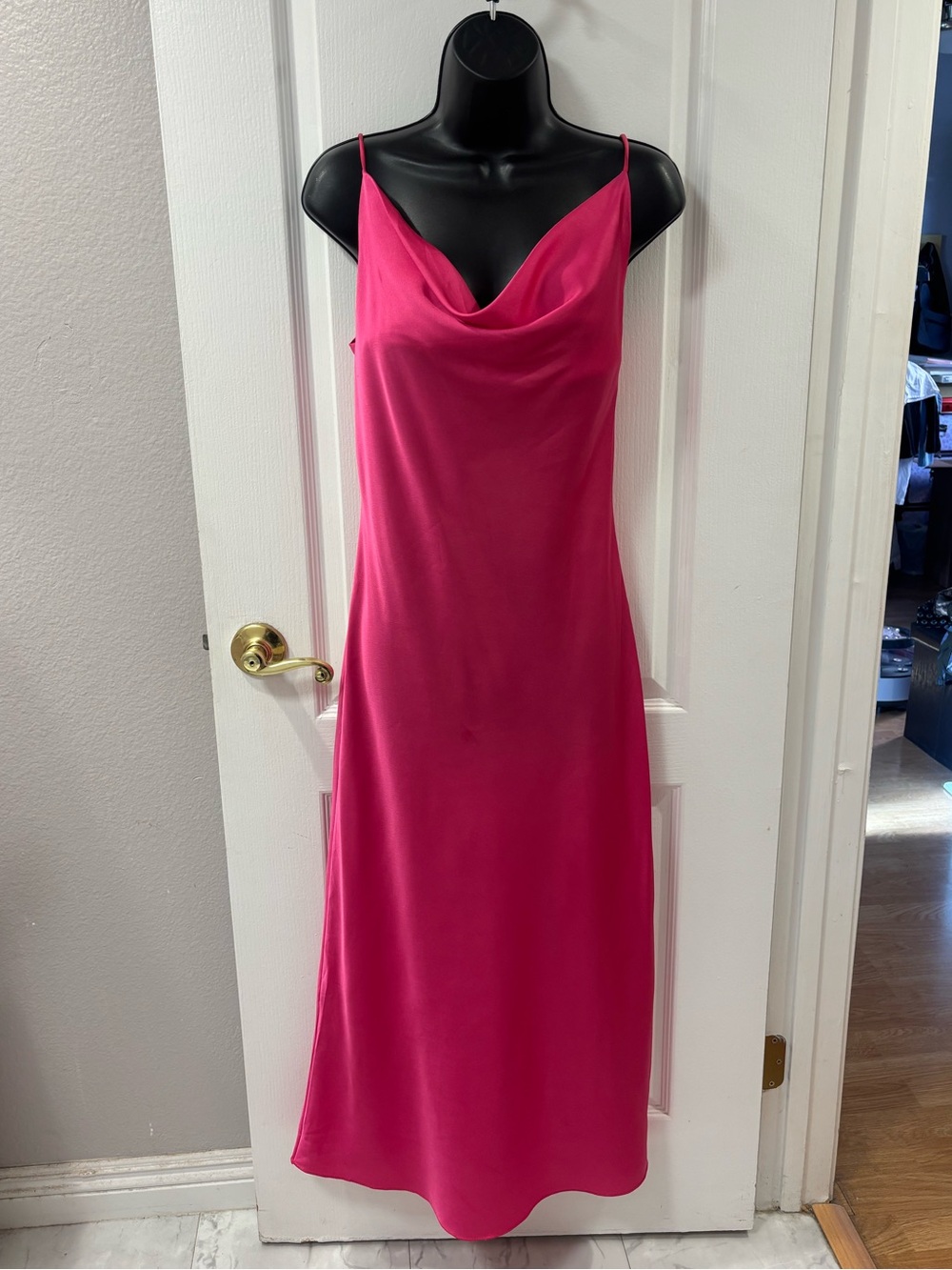 Venti6 Satin Cowl Neck Hot Pink Slip Dress Formal Prom Wedding Guest Bridesmaid